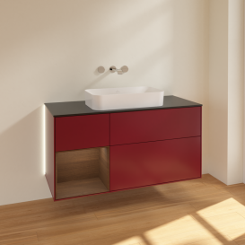 Тумба под раковину Villeroy & Boch Finion 120х50,1 см с подсветкой МДФ пион матовый лак/стекло черное матовое G702GNHB