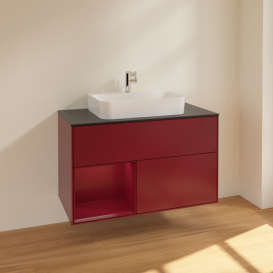 Тумба под раковину Villeroy & Boch Finion 100х50,1 см с подсветкой МДФ пион матовый лак/стекло черное матовое F362HBHB