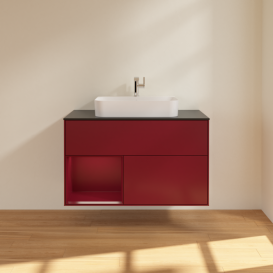 Тумба под раковину Villeroy & Boch Finion 100х50,1 см с подсветкой МДФ пион матовый лак/стекло черное матовое F362HBHB