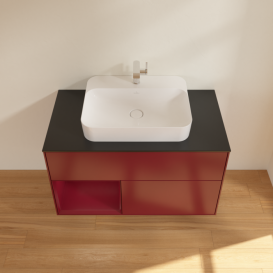 Тумба под раковину Villeroy & Boch Finion 100х50,1 см с подсветкой МДФ пион матовый лак/стекло черное матовое F362HBHB