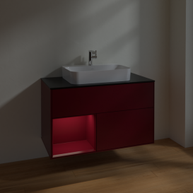 Тумба под раковину Villeroy & Boch Finion 100х50,1 см с подсветкой МДФ пион матовый лак/стекло черное матовое F362HBHB