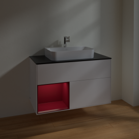 Тумба под раковину Villeroy & Boch Finion 100х50,1 см с подсветкой МДФ белый матовый лак/стекло черное матовое F362HBMT