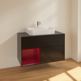 Тумба под раковину Villeroy & Boch Finion 100х50,1 см с подсветкой МДФ черный матовый лак/стекло черное матовое F362HBPD