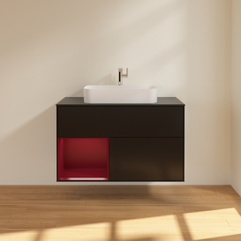 Тумба под раковину Villeroy & Boch Finion 100х50,1 см с подсветкой МДФ черный матовый лак/стекло черное матовое F362HBPD