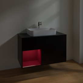 Тумба под раковину Villeroy & Boch Finion 100х50,1 см с подсветкой МДФ черный матовый лак/стекло черное матовое F362HBPD