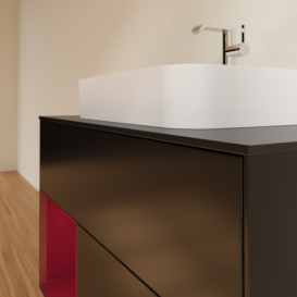 Тумба под раковину Villeroy & Boch Finion 100х50,1 см с подсветкой МДФ черный матовый лак/стекло черное матовое F362HBPD