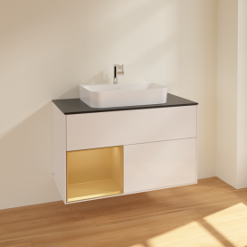 Тумба под раковину Villeroy & Boch Finion 100х50,1 см с подсветкой МДФ глянцевый белый лак/стекло черное матовое F362HFGF