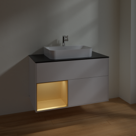 Тумба под раковину Villeroy & Boch Finion 100х50,1 см с подсветкой МДФ глянцевый белый лак/стекло черное матовое F362HFGF