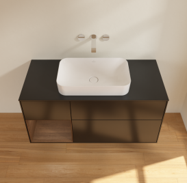 Тумба под раковину Villeroy & Boch Finion 120х50,1 см с подсветкой МДФ черный матовый лак/стекло черное матовое G702GNPD