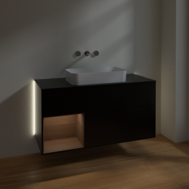 Тумба под раковину Villeroy & Boch Finion 120х50,1 см с подсветкой МДФ черный матовый лак/стекло черное матовое G702GNPD