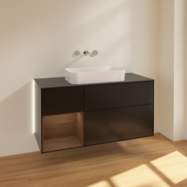 Тумба под раковину Villeroy & Boch Finion 120х50,1 см с подсветкой МДФ черный матовый лак/стекло черное матовое G702GNPD