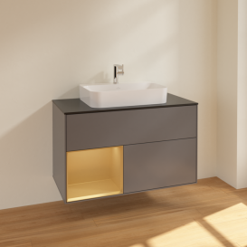 Тумба под раковину Villeroy & Boch Finion 100х50,1 см с подсветкой МДФ антрацит матовый лак/стекло черное матовое F362HFGK