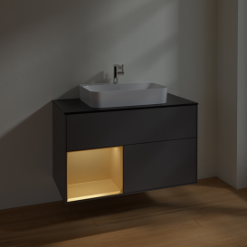 Тумба под раковину Villeroy & Boch Finion 100х50,1 см с подсветкой МДФ антрацит матовый лак/стекло черное матовое F362HFGK