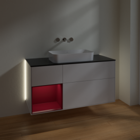 Тумба под раковину Villeroy & Boch Finion 120х50,1 см с подсветкой МДФ глянцевый белый лак/стекло черное матовое G702HBGF