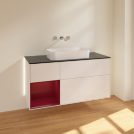 Тумба под раковину Villeroy & Boch Finion 120х50,1 см с подсветкой МДФ глянцевый белый лак/стекло черное матовое G702HBGF