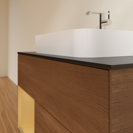 Тумба под раковину Villeroy & Boch Finion 100х50,1 см с подсветкой МДФ шпон грецкого ореха/стекло черное матовое F362HFGN