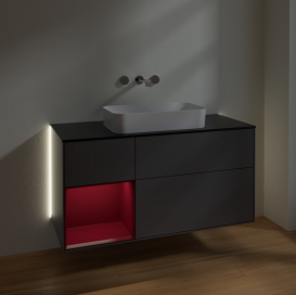 Тумба под раковину Villeroy & Boch Finion 120х50,1 см с подсветкой МДФ антрацит матовый лак/стекло черное матовое G702HBGK