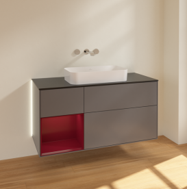 Тумба под раковину Villeroy & Boch Finion 120х50,1 см с подсветкой МДФ антрацит матовый лак/стекло черное матовое G702HBGK