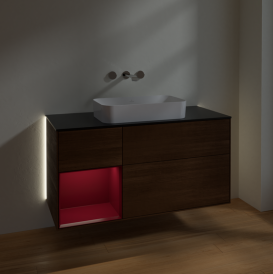 Тумба под раковину Villeroy & Boch Finion 120х50,1 см с подсветкой МДФ шпон грецкого ореха/стекло черное матовое G702HBGN