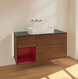 Тумба под раковину Villeroy & Boch Finion 120х50,1 см с подсветкой МДФ шпон грецкого ореха/стекло черное матовое G702HBGN