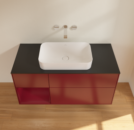 Тумба під раковину Villeroy & Boch Finion 120х50,1 см з підсвічуванням МДФ півонія матовий лак/скло чорне матове G702HBHB