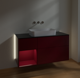 Тумба під раковину Villeroy & Boch Finion 120х50,1 см з підсвічуванням МДФ півонія матовий лак/скло чорне матове G702HBHB