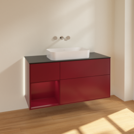 Тумба під раковину Villeroy & Boch Finion 120х50,1 см з підсвічуванням МДФ півонія матовий лак/скло чорне матове G702HBHB