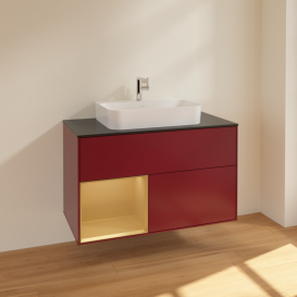 Тумба под раковину Villeroy & Boch Finion 100х50,1 см с подсветкой МДФ пион матовый лак/стекло черное матовое F362HFHB