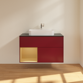 Тумба под раковину Villeroy & Boch Finion 100х50,1 см с подсветкой МДФ пион матовый лак/стекло черное матовое F362HFHB