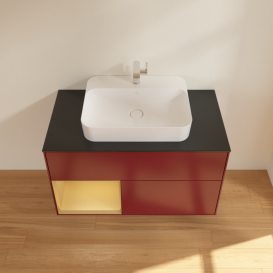 Тумба под раковину Villeroy & Boch Finion 100х50,1 см с подсветкой МДФ пион матовый лак/стекло черное матовое F362HFHB