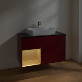 Тумба под раковину Villeroy & Boch Finion 100х50,1 см с подсветкой МДФ пион матовый лак/стекло черное матовое F362HFHB