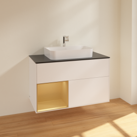 Тумба под раковину Villeroy & Boch Finion 100х50,1 см с подсветкой МДФ белый матовый лак/стекло черное матовое F362HFMT