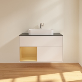 Тумба под раковину Villeroy & Boch Finion 100х50,1 см с подсветкой МДФ белый матовый лак/стекло черное матовое F362HFMT