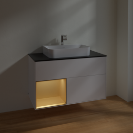 Тумба под раковину Villeroy & Boch Finion 100х50,1 см с подсветкой МДФ белый матовый лак/стекло черное матовое F362HFMT