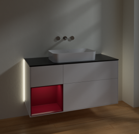 Тумба под раковину Villeroy & Boch Finion 120х50,1 см с подсветкой МДФ белый матовый лак/стекло черное матовое G702HBMT