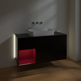 Тумба под раковину Villeroy & Boch Finion 120х50,1 см с подсветкой МДФ черный матовый лак/стекло черное матовое G702HBPD