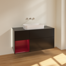 Тумба под раковину Villeroy & Boch Finion 120х50,1 см с подсветкой МДФ черный матовый лак/стекло черное матовое G702HBPD