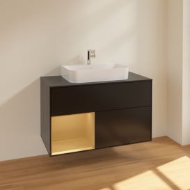 Тумба под раковину Villeroy & Boch Finion 100х50,1 см с подсветкой МДФ черный матовый лак/стекло черное матовое F362HFPD