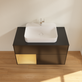 Тумба под раковину Villeroy & Boch Finion 100х50,1 см с подсветкой МДФ черный матовый лак/стекло черное матовое F362HFPD