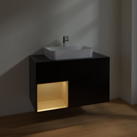Тумба под раковину Villeroy & Boch Finion 100х50,1 см с подсветкой МДФ черный матовый лак/стекло черное матовое F362HFPD