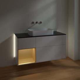 Тумба под раковину Villeroy & Boch Finion 120х50,1 см с подсветкой МДФ глянцевый белый лак/стекло черное матовое G702HFGF