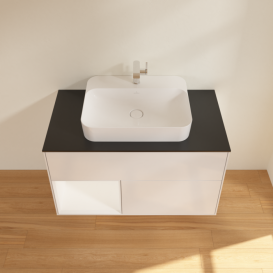 Тумба под раковину Villeroy & Boch Finion 100х50,1 см с подсветкой МДФ глянцевый белый лак/стекло черное матовое F362MTGF