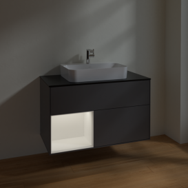 Тумба под раковину Villeroy & Boch Finion 100х50,1 см с подсветкой МДФ антрацит матовый лак/стекло черное матовое F362MTGK