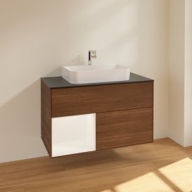 Тумба под раковину Villeroy & Boch Finion 100х50,1 см с подсветкой МДФ шпон грецкого ореха/стекло черное матовое F362MTGN