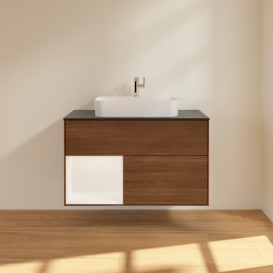 Тумба под раковину Villeroy & Boch Finion 100х50,1 см с подсветкой МДФ шпон грецкого ореха/стекло черное матовое F362MTGN