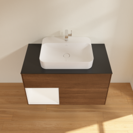 Тумба под раковину Villeroy & Boch Finion 100х50,1 см с подсветкой МДФ шпон грецкого ореха/стекло черное матовое F362MTGN