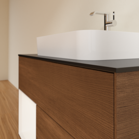 Тумба под раковину Villeroy & Boch Finion 100х50,1 см с подсветкой МДФ шпон грецкого ореха/стекло черное матовое F362MTGN