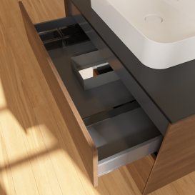 Тумба под раковину Villeroy & Boch Finion 100х50,1 см с подсветкой МДФ шпон грецкого ореха/стекло черное матовое F362MTGN