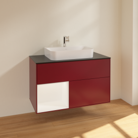 Тумба под раковину Villeroy & Boch Finion 100х50,1 см с подсветкой МДФ пион матовый лак/стекло черное матовое F362MTHB