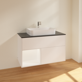 Тумба под раковину Villeroy & Boch Finion 100х50,1 см с подсветкой МДФ белый матовый лак/стекло черное матовое F362MTMT